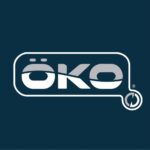 Logo ÖKO sur fond bleu foncé, représentant la marque de gourdes filtrantes qui sera présente au Provence Van Week-End 2026.